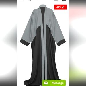 Women's grey and black Bisht style crepe Abaya with pockets